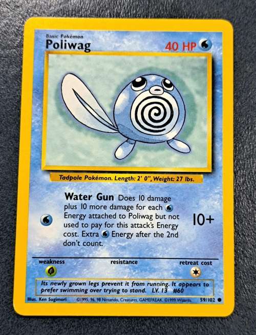 Pokemon Trading Cards - Poliwag - 59/102 - 1999 Base Set Unlimited Singles - LP/NM
