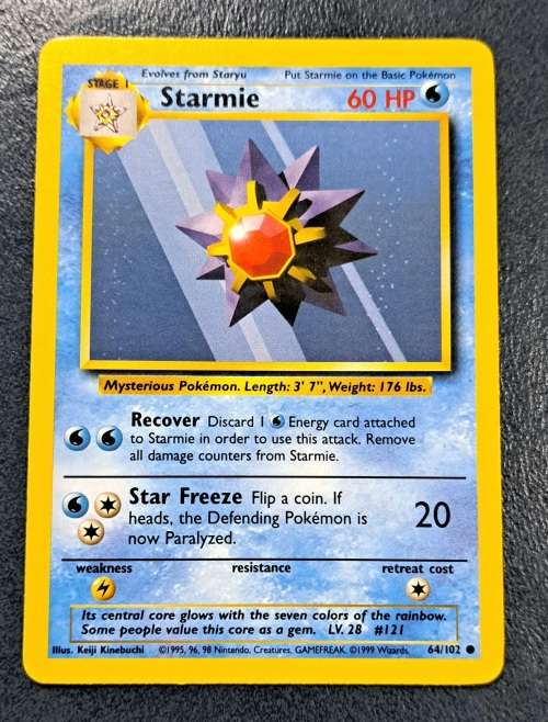 Pokemon Trading Cards - Starmie - 64/102 - 1999 Base Set Unlimited Singles - LP/NM