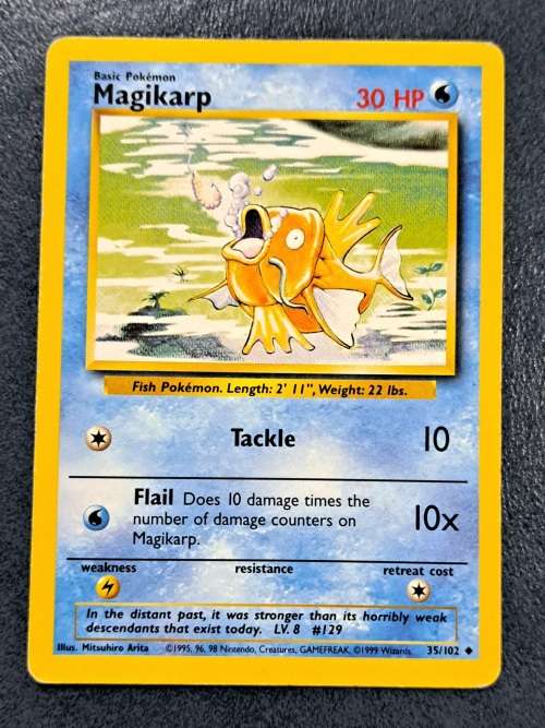 Pokemon Trading Cards - Magikarp - 35/102 - 1999 Base Set Unlimited Singles - LP/NM