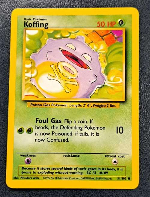 Pokemon Trading Cards - Koffing - 51/102 - 1999 Base Set Unlimited Singles - LP/NM