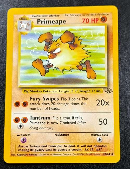 Pokemon Trading Cards - Primeape - 43/64 - 1999 Jungle Unlimited Singles - LP/NM