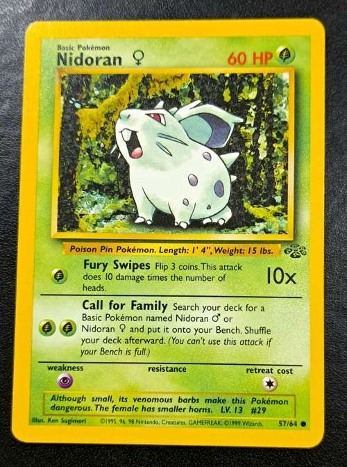 Pokemon Trading Cards - Nidoran(F)- 57/64 - 1999 Jungle Unlimited Singles - LP/NM