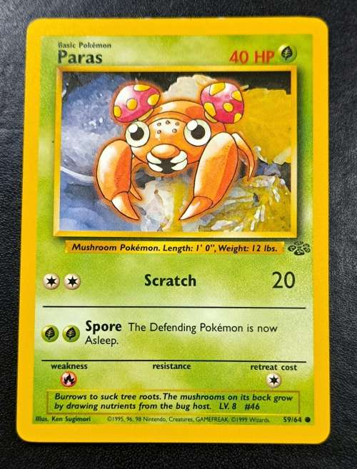 Pokemon Trading Cards - Paras - 59/64 - 1999 Jungle Unlimited Singles - LP/NM