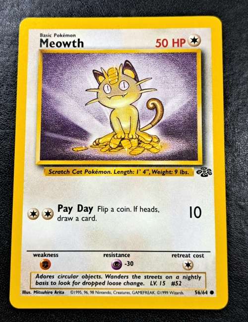 Pokemon Trading Cards - Meowth - 56/64 - 1999 Jungle Unlimited Singles - LP/NM