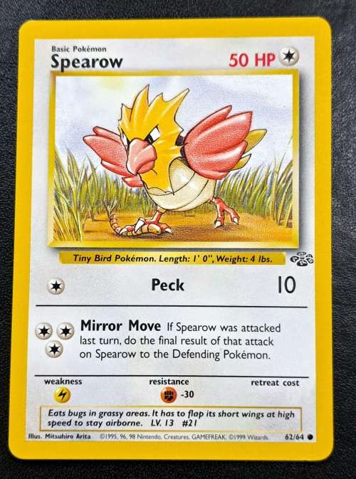 Pokemon Trading Cards - Spearow - 62/64 - 1999 Jungle Unlimited Singles - LP/NM