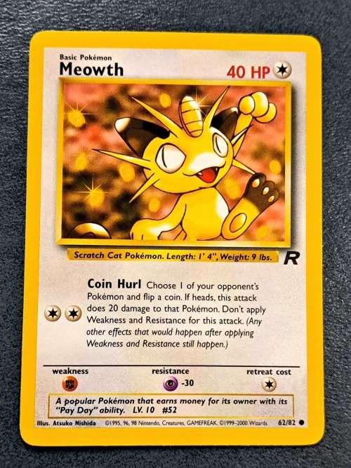 Pokemon Trading Cards - Meowth - 62/82 - 2000 Team Rocket Unlimited - LP/NM