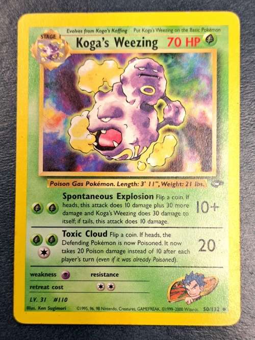 Pokemon Trading Cards - Koga`s Weezing - 50/132 - 2000 Gym Heroes Unl - LP/NM