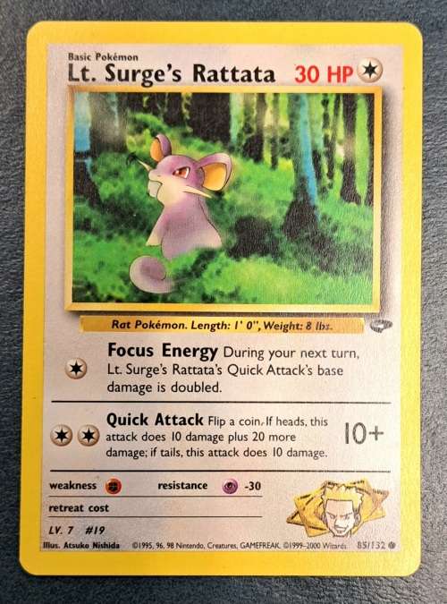 Pokemon Trading Cards - Lt. Surge`s Rattata - 85/132 - 2000 Gym Heroes Unl - LP/NM