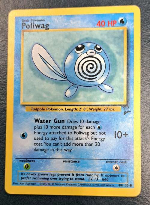 Pokemon Trading Cards - Poliwag - 88/130 - 2000 Base Set 2 Unl - LP/NM