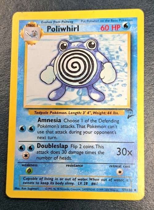 Pokemon Trading Cards - Poliwhirl - 57/130 - 2000 Base Set 2 Unl - LP/NM