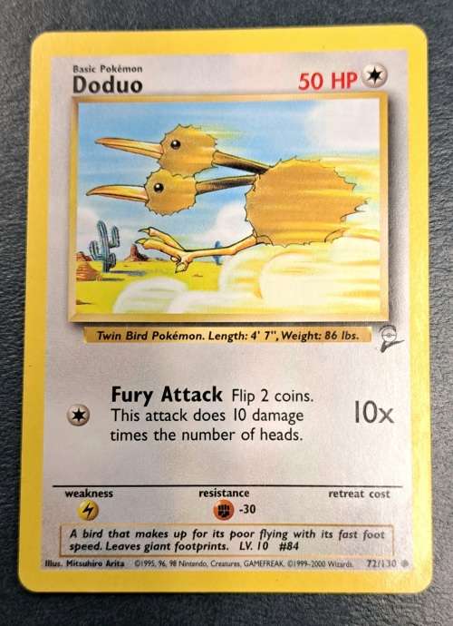 Pokemon Trading Cards - Doduo - 72/130 - 2000 Base Set 2 Unl - LP/NM