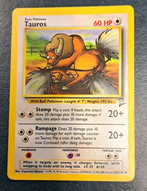 Pokemon Trading Cards - Tauros - 62/130 - 2000 Base Set 2 Unl - LP/NM
