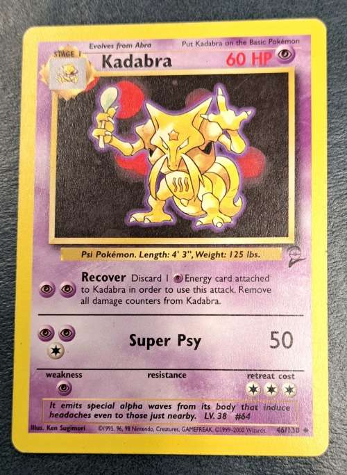 Pokemon Trading Cards - Kadabra - 46/130 - 2000 Base Set 2 Unl - LP/NM