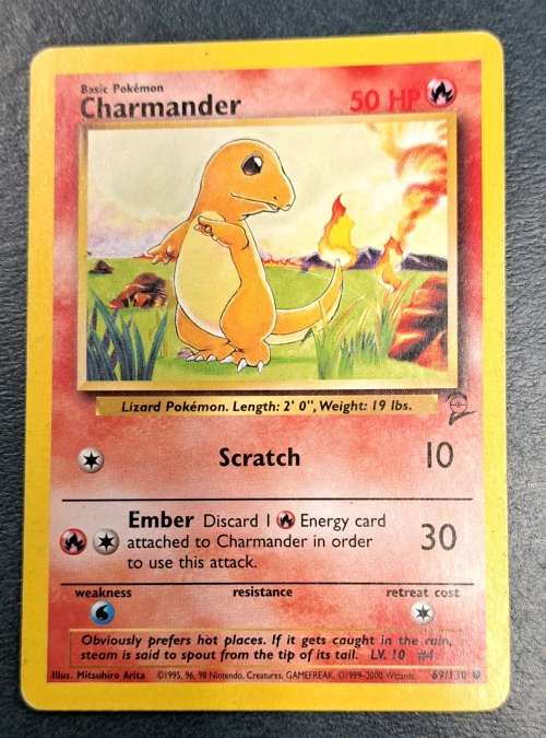 Pokemon Trading Cards - Charmander - 69/130 - 2000 Base Set 2 Unl - LP/NM