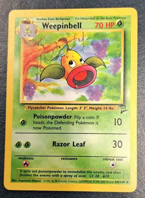 Pokemon Trading Cards - Weepinbell - 64/130 - 2000 Base Set 2 Unl - LP/NM