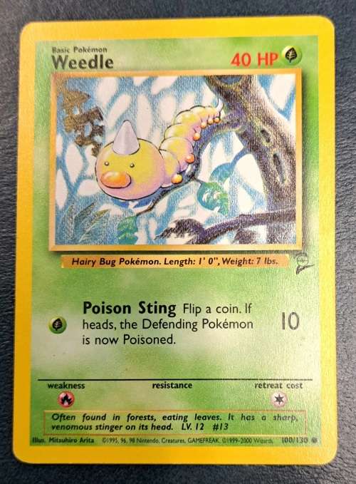 Pokemon Trading Cards - Weedle - 100/130 - 2000 Base Set 2 Unl - LP/NM