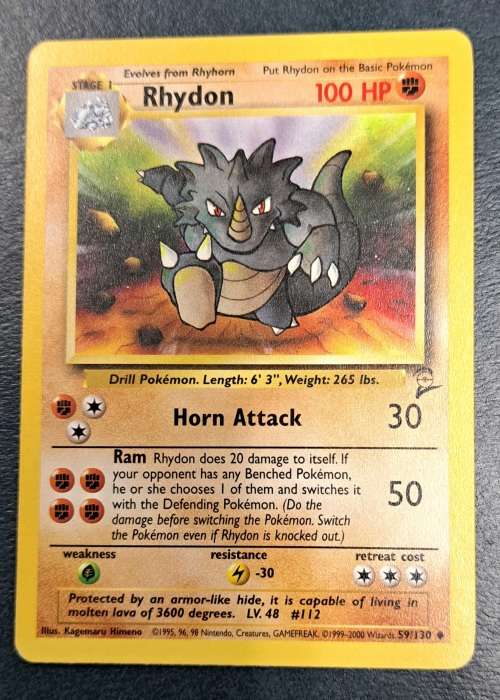 Pokemon Trading Cards - Rhydon - 59/130 - 2000 Base Set 2 Unl - LP/NM