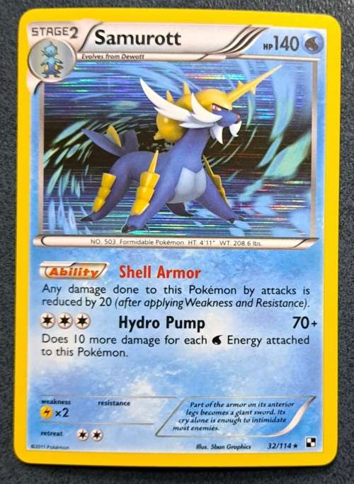 Pokemon Trading Cards - Samurott - 32/114 - Holo Rare - Black & White Base Set - NM