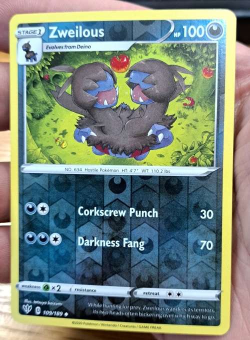 Pokemon Trading Cards - Zweilous - 109/189 - Reverse Holo - Darkness Ablaze - NM