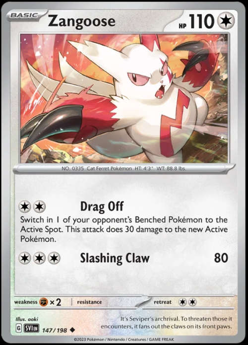 Pokemon Trading Cards - Zangoose - 147/198 - Uncommon - Scarlet & Violet (Base Set) - NM