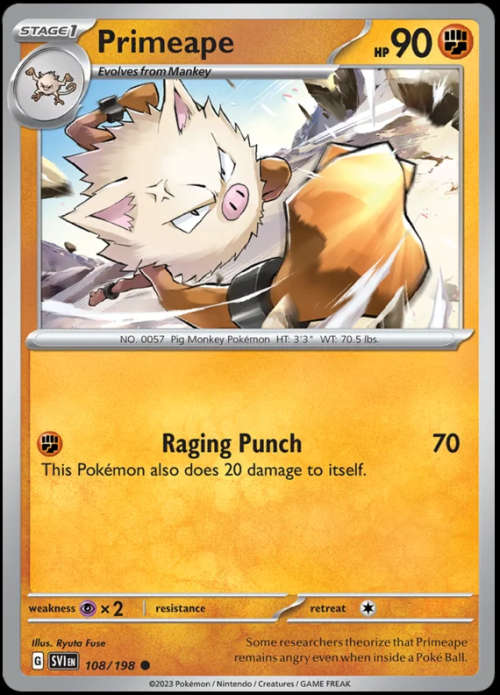 Pokemon Trading Cards - Primeape - 108/198 - Scarlet & Violet Base Set - NM