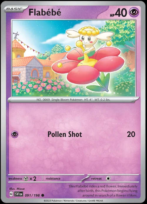 Pokemon Trading Cards - Flabebe - 091/198 - Scarlet & Violet Base Set - NM