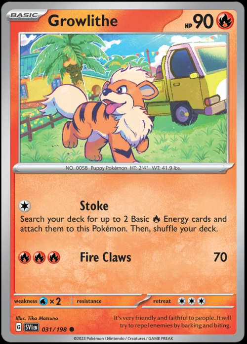 Pokemon Trading Cards - Growlithe - 031/198 - Scarlet & Violet Base Set - NM