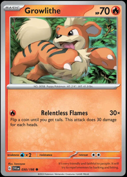 Pokemon Trading Cards - Growlithe - 030/198 - Scarlet & Violet Base Set - NM