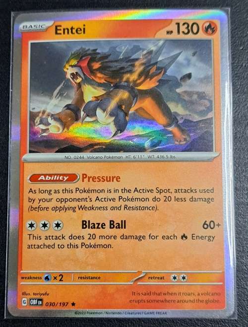 Pokemon Trading Cards - Entei - 030/197 - Holo Rare - Obsidian Flames - NM