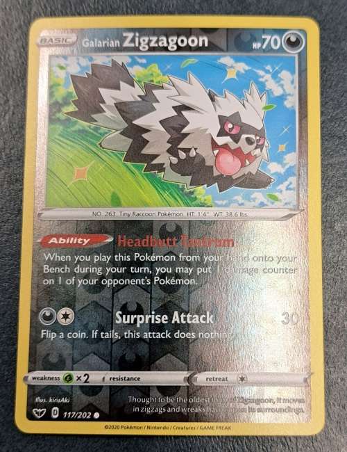 Pokemon Trading Cards - Galarian Zigzagoon - 117/202 - Reverse Holo - Sword & Shield (Base Set) - NM