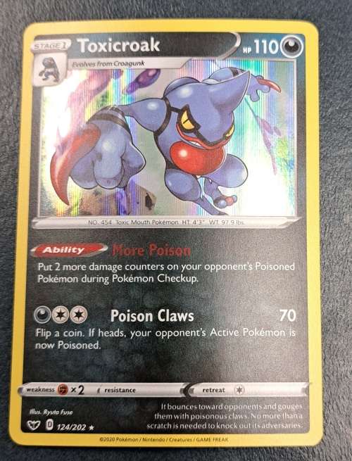Pokemon Trading Cards - Toxicroak - 124/202 - Holo Rare - Sword & Shield (Base Set) - NM