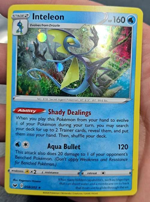 Pokemon Trading Cards - Inteleon - 058/202 - Cosmos Holo Promo - Sword & Shield (Base Set) - NM