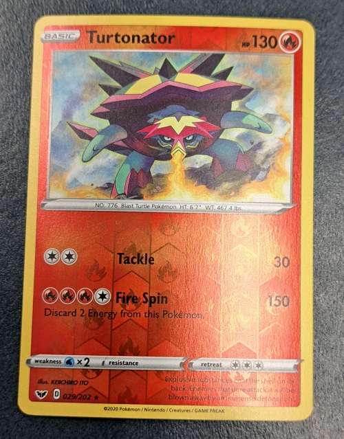 Pokemon Trading Cards - Turtonator - 029/202 - Rare Reverse Holo - Sword & Shield (Base Set) - NM