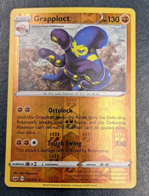 Pokemon Trading Cards - Grapploct - 113/202 - Rare Reverse Holo - Sword & Shield (Base Set) - NM