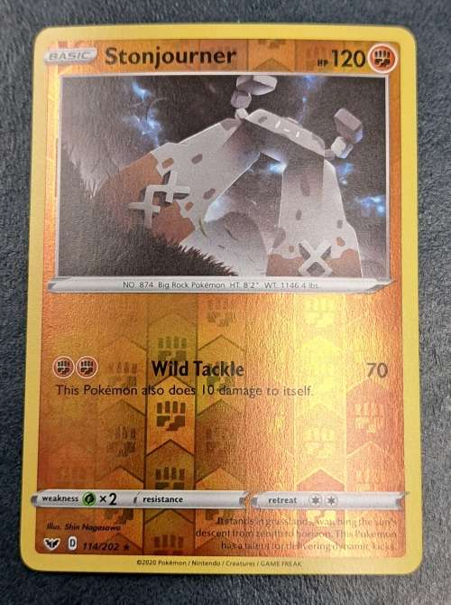 Pokemon Trading Cards - Stonjourner - 114/202 - Rare Reverse Holo - Sword & Shield (Base Set) - NM