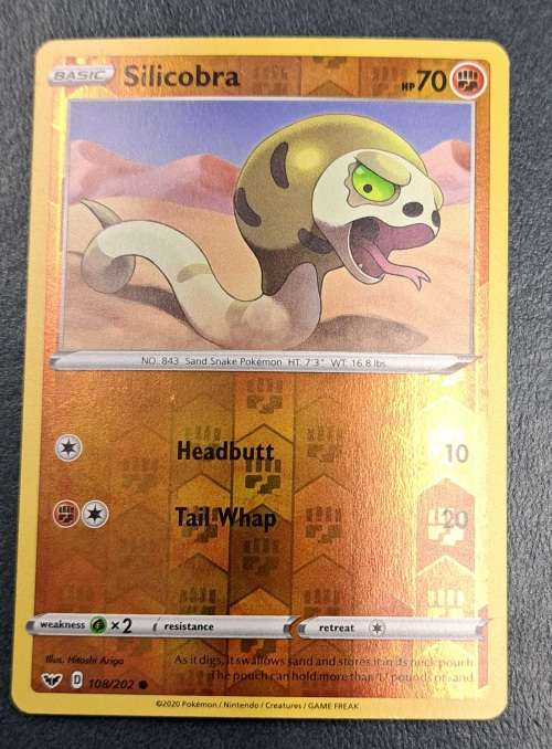 Pokemon Trading Cards - Silicobra - 108/202 - Reverse Holo - Sword & Shield (Base Set) - NM