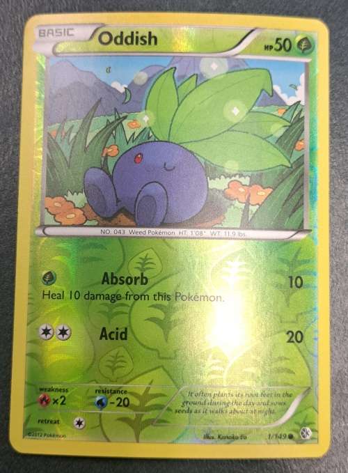 Pokemon Trading Cards - Oddish - 1/149 - Reverse Holo - 2012 Boundaries Crossed - LP