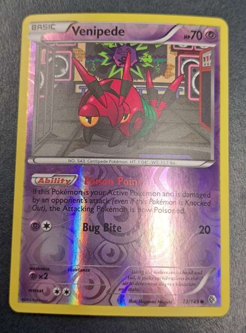 Pokemon Trading Cards - Venipede - 72/149 - Reverse Holo  - 2012 Boundaries Crossed - NM