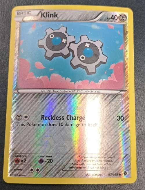 Pokemon Trading Cards - Klink - 97/149 - Reverse Holo  - 2012 Boundaries Crossed - NM
