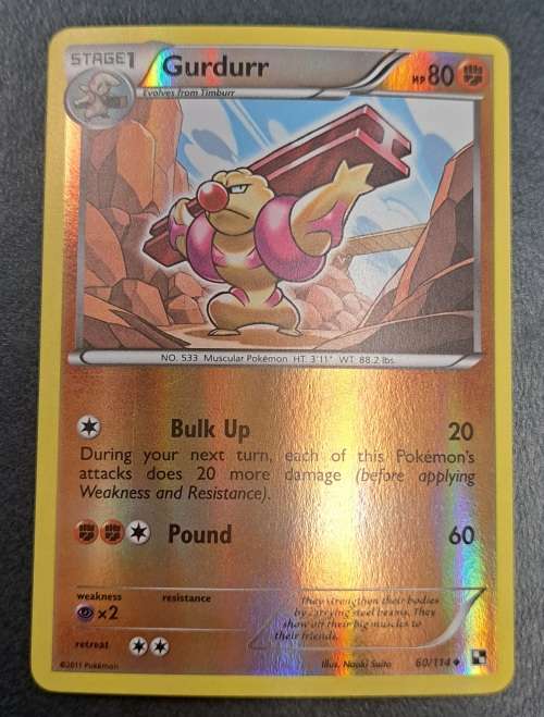 Pokemon Trading Cards - Gurdurr - 60/114 - Reverse Holo - Black & White (Base Set) -NM