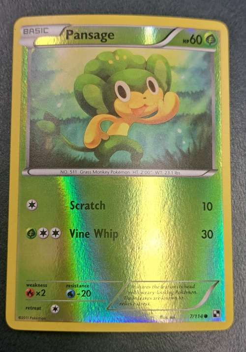 Pokemon Trading Cards - Pansage - 7/114 - Reverse Holo - Black & White (Base Set) -NM