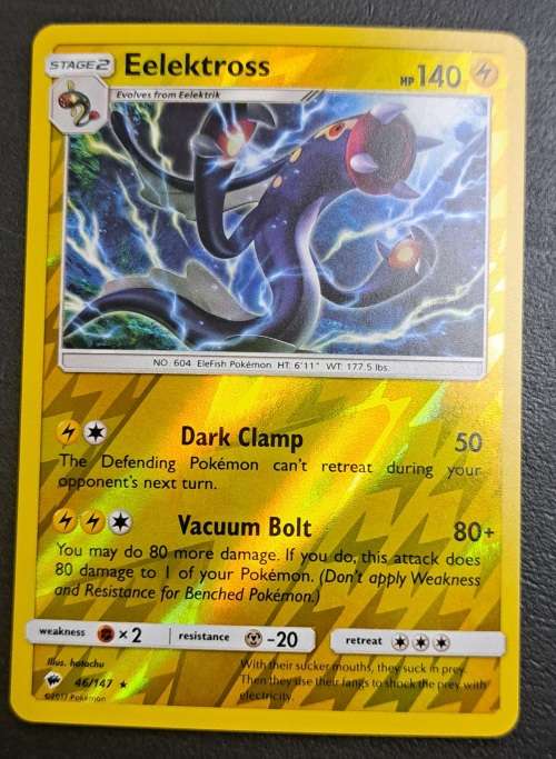 Pokemon Trading Cards - Eelektross - 46/147 - Rare Reverse Holo - Burning Shadows - NM