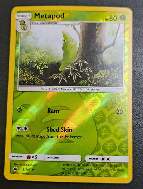 Pokemon Trading Cards - Metapod - 2/147 - Reverse Holo - Burning Shadows - NM