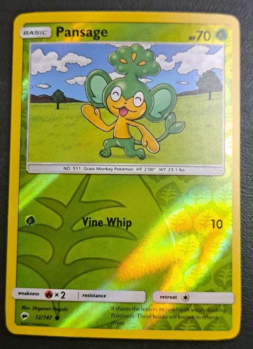 Pokemon Trading Cards - Pansage - 12/147 - Reverse Holo - Burning Shadows - NM