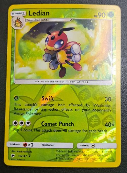 Pokemon Trading Cards - Ledian - 10/147 - Rare Reverse Holo - Burning Shadows - NM