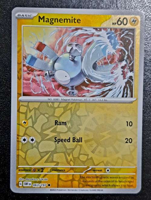 Pokemon Trading Cards - Magnemite - 063/197 - Reverse Holo - Obsidian Flames - NM