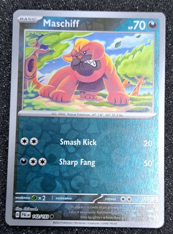 Pokemon Trading Cards - Maschiff - 142/193 - Reverse Holo - Paldea Evolved NM