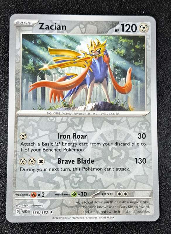 Pokemon Trading Cards - Zacian - 136/182 - Rare Reverse Holo - Paradox Rift - NM