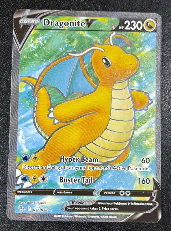 Pokemon Trading Cards - Dragonite V - 076/078 - Full Art Ultra Rare - Pokemon Go Singles - NM