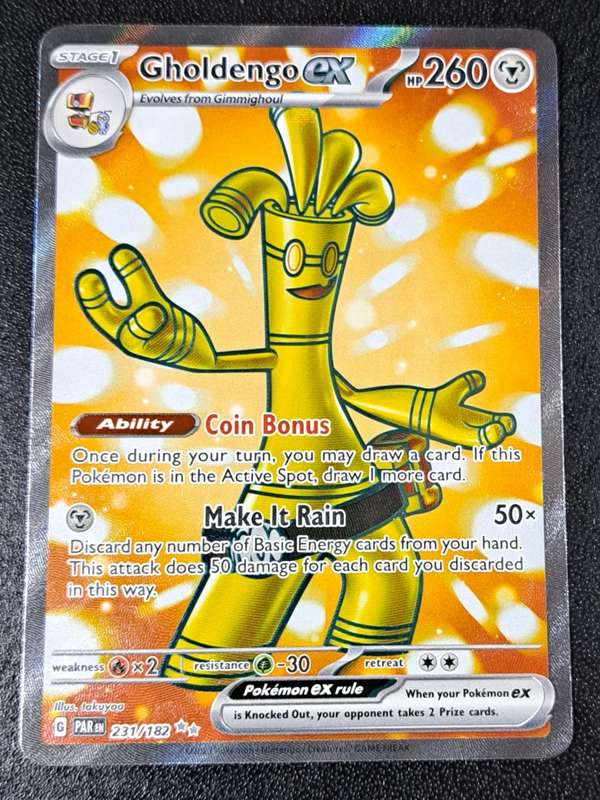 Pokemon Trading Cards - Gholdengo ex - 231/182 - Full Art Secret Rare - Paradox Rift - NM